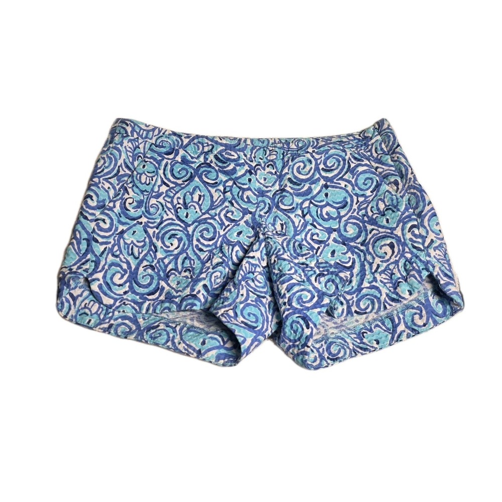 Lilly Pulitzer Womens Shorts Size 00Adie Chasing Tail Blue Fish Side Zip Cotton